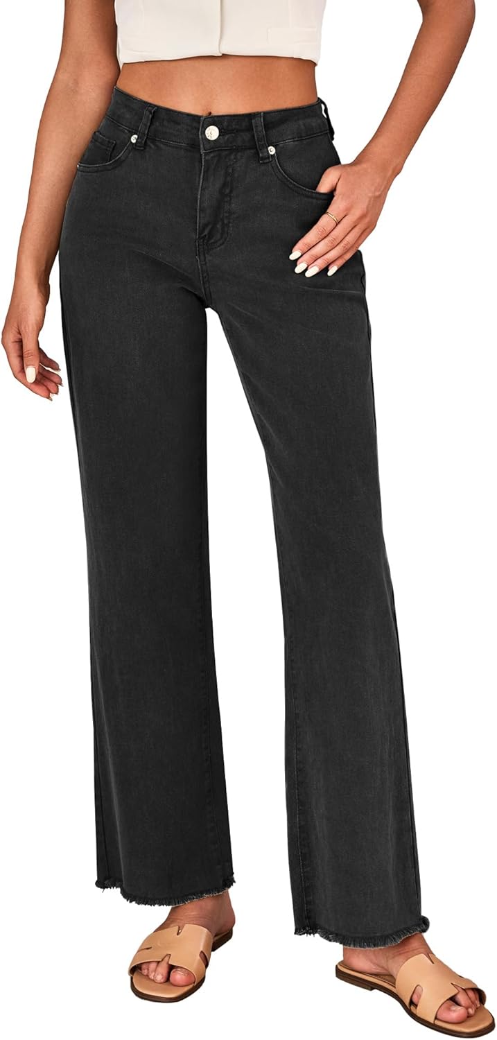 Trendy High Waisted Wide Leg Jeans for Women with Frayed Hem