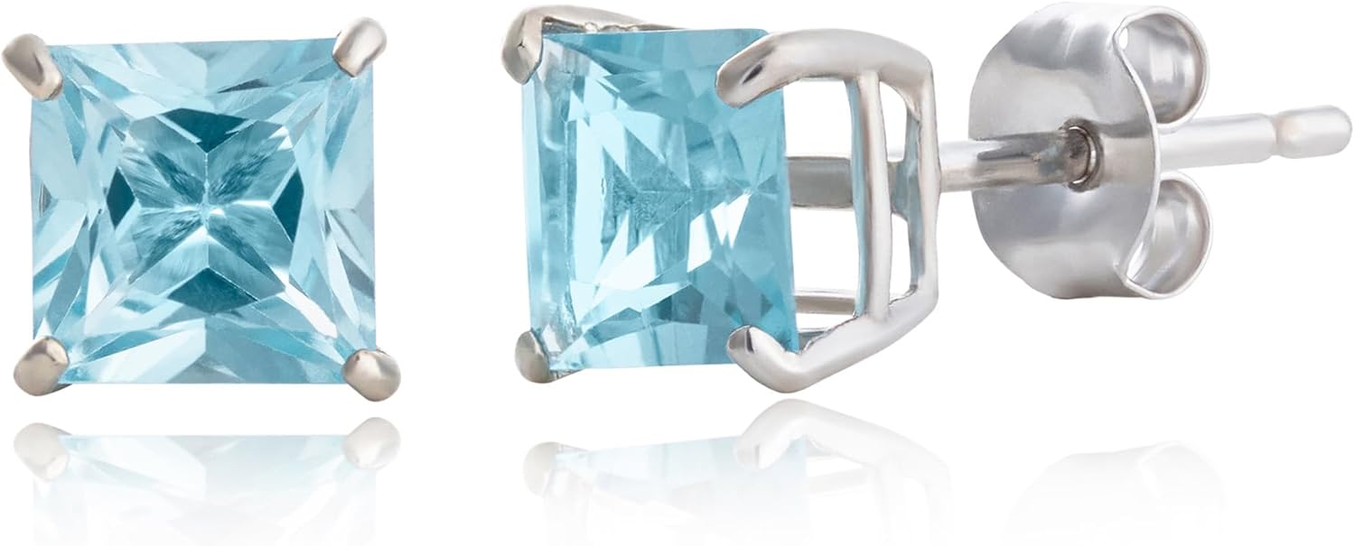 10K White Gold 5mm Princess Cut Gemstone Stud Earrings Review
