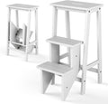 Costzon Folding 3 Step Stool Wooden Ladder - Versatile 3-in-1 Step