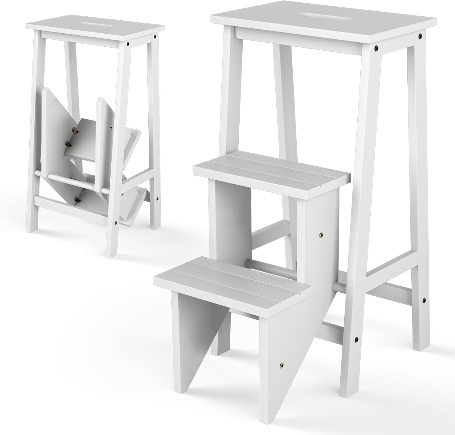 Costzon Folding 3 Step Stool - Versatile Wooden Ladder for Home