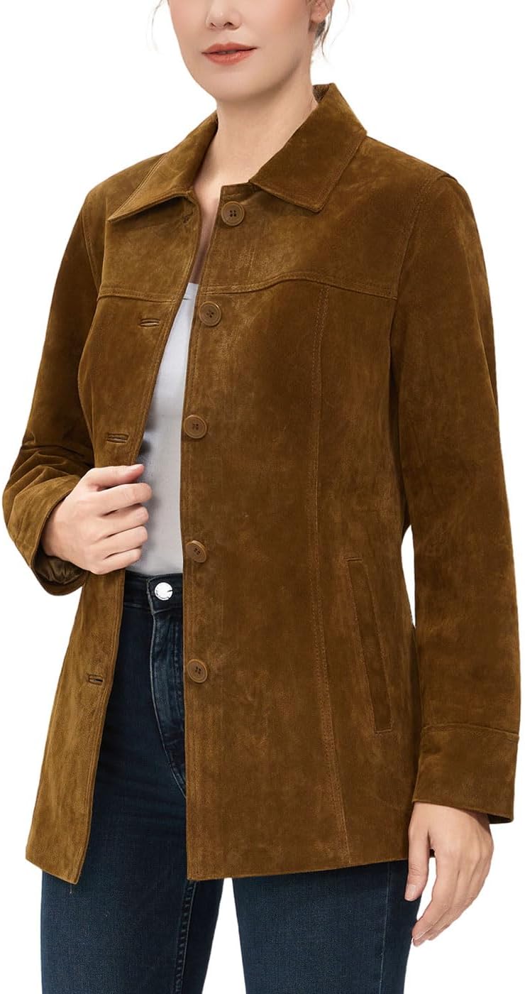 BGSD Women Anna Suede Leather Car Coat for Effortless Style
