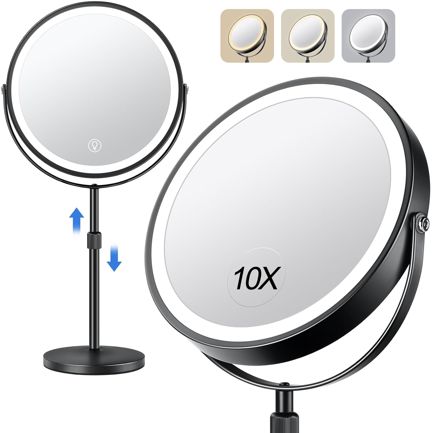 Large 8ft Rechargeable Lighted Makeup Mirror with 3 Color Modes