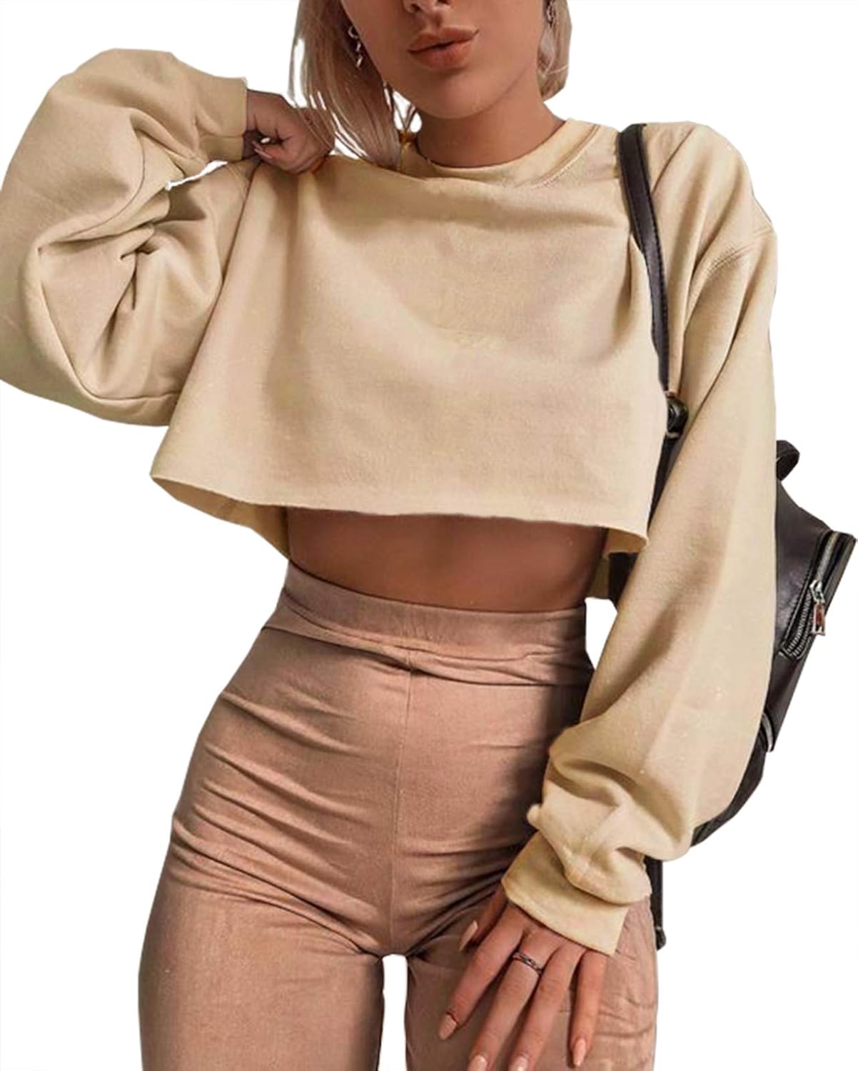 Artfish Women's Crewneck Long Sleeve Crop Tops for Casual Style