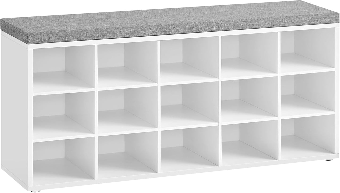 VASAGLE CUSTOS Shoe Bench with 15 Compartments for Storage