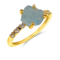 Real Raw Aquamarine Crystal Dainty Ring Yellow Gold - March Birthstone