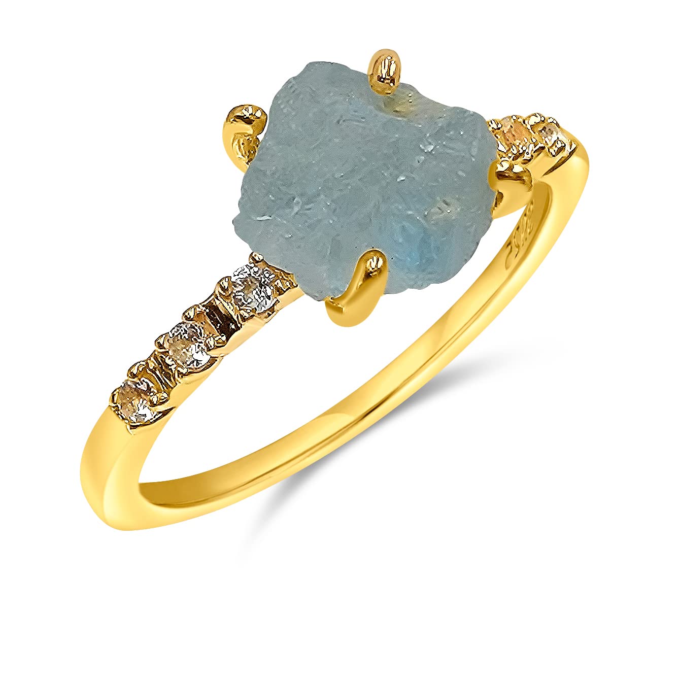 Real Raw Aquamarine Crystal Dainty Ring in Yellow Gold