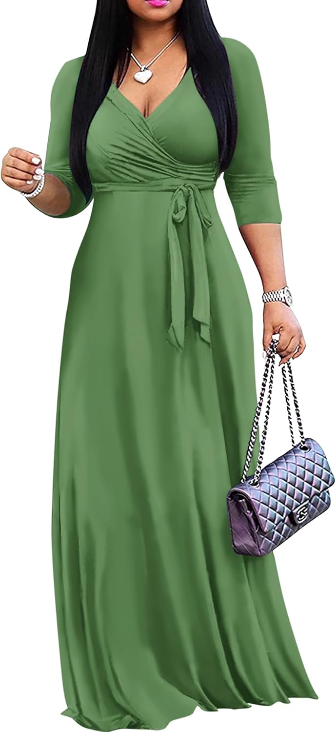 FANDEE Women's Maxi Dress - Bohemian Summer Long V-Neck Style