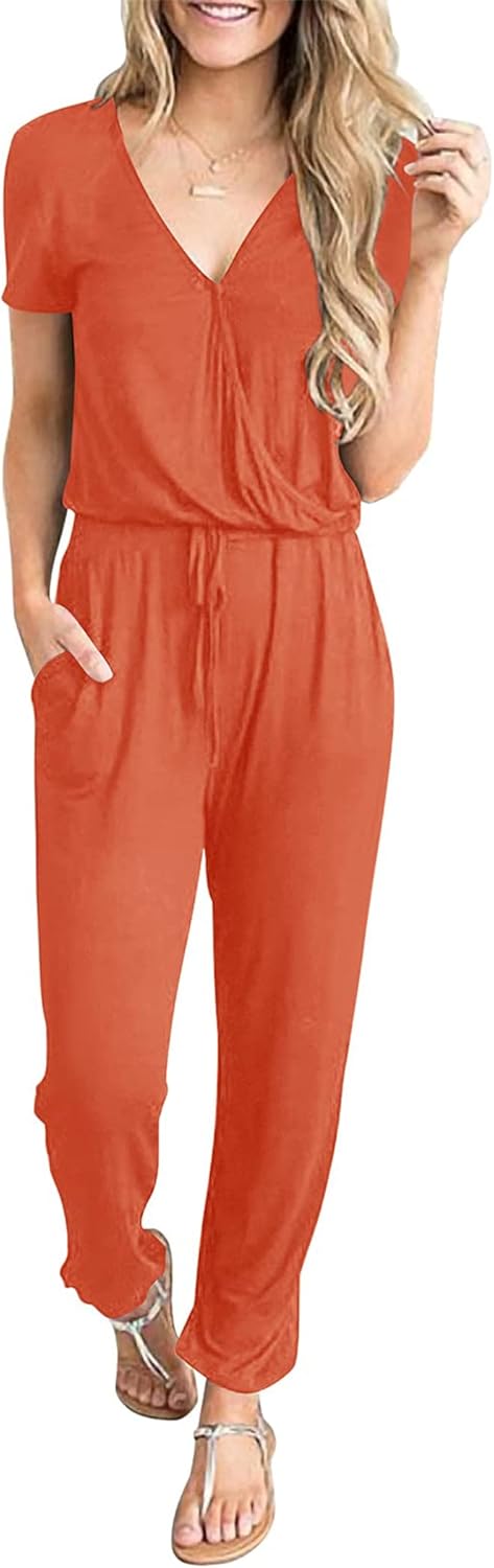 PRETTYGARDEN Summer Casual Short Sleeve Jumpsuit for Women