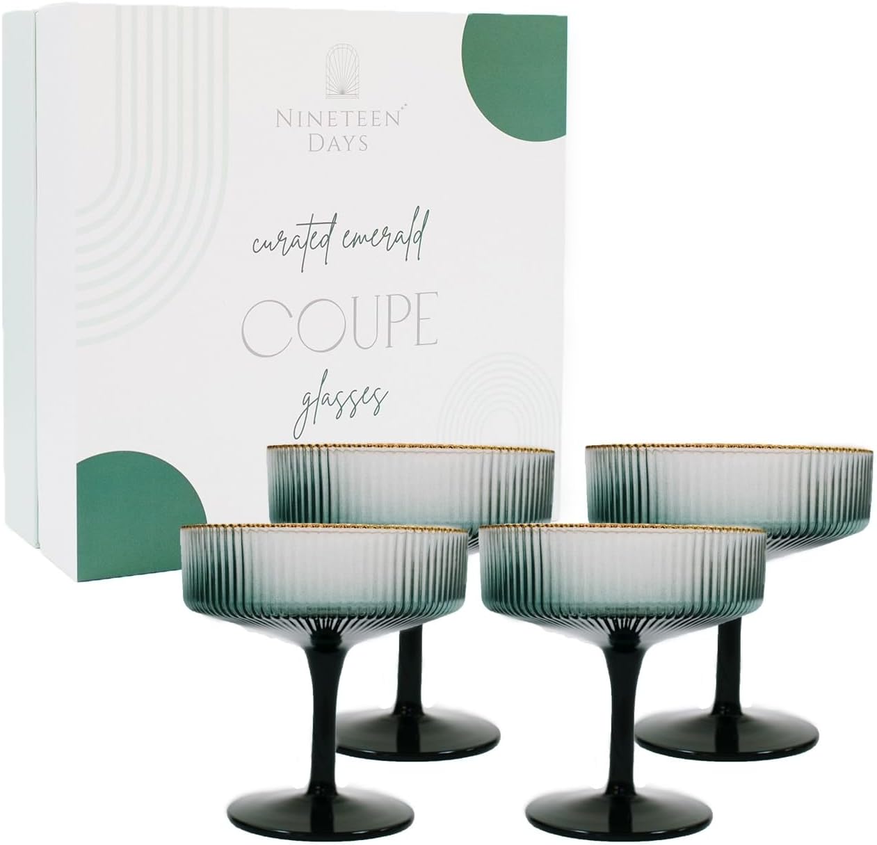 Set of 4 Art Deco Coupe Glasses with Gold Rim