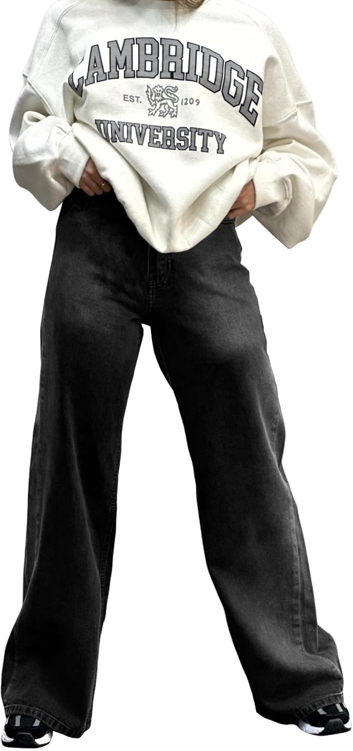 Wide Leg Jeans for Women - Casual Stretch High Rise Denim Pants