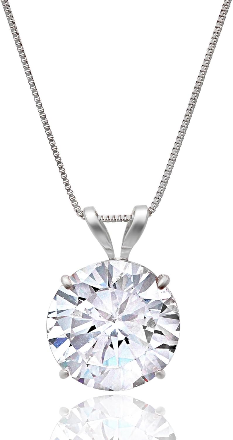 14k Gold 8mm Round Solitaire Cubic Zirconia Pendant Necklace