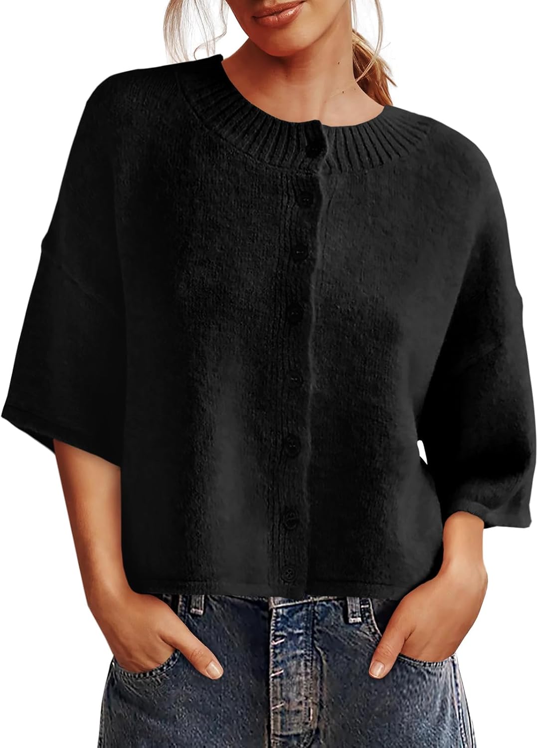 Womens 3/4 Sleeve Cardigan Sweater for Casual Fall Style