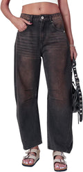 Mid Rise Barrel Jeans for Women Wide Leg Mid Waist Cropped
