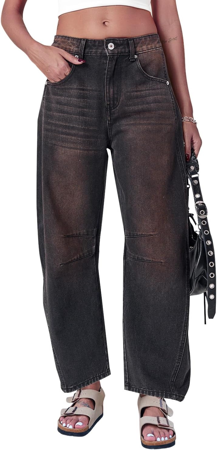 Mid Rise Barrel Jeans for Women - Y2K Baggy Boyfriend Style