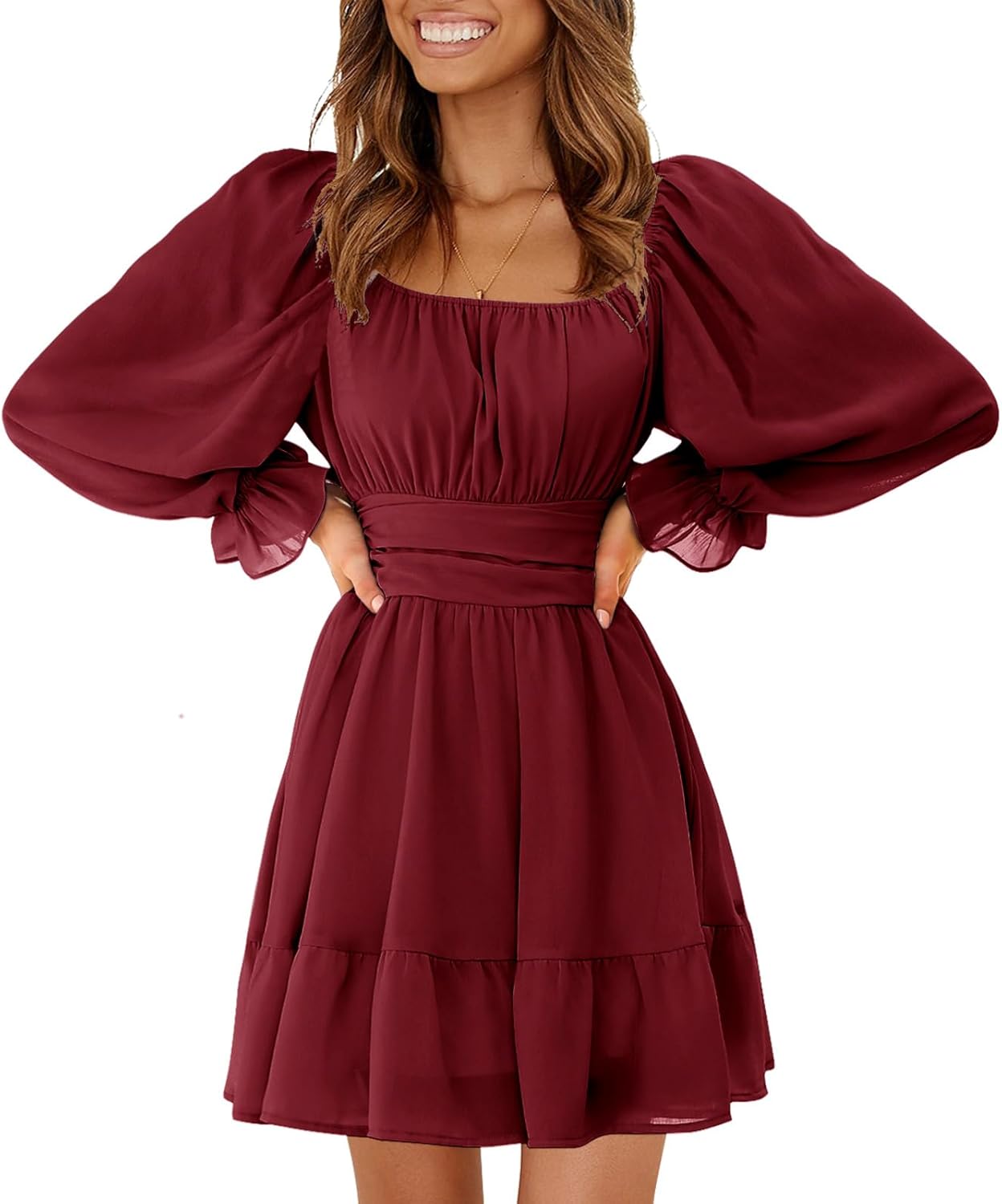 EXLURA Women's Casual Long Lantern Sleeve Mini Dress Review