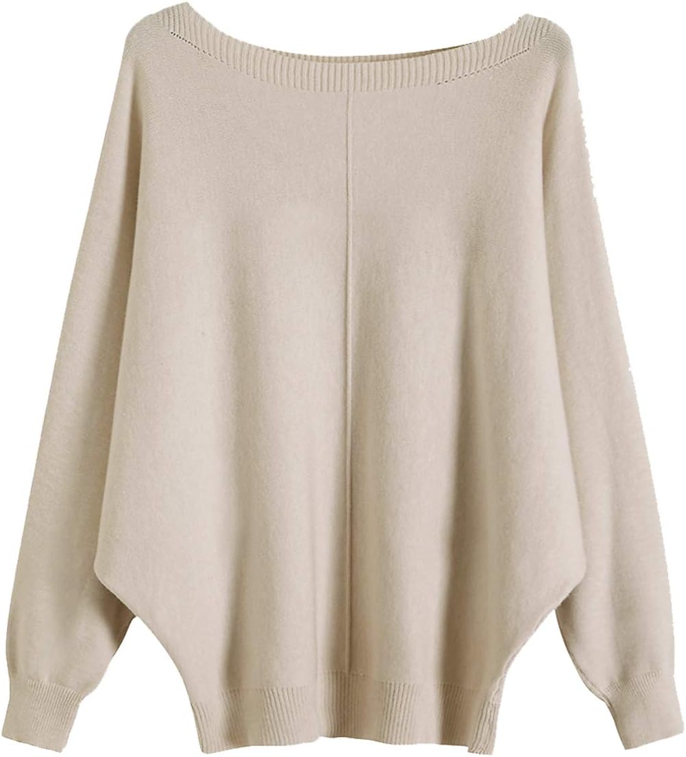 GABERLY Boat Neck Batwing Sleeves Oversized Sweater for Women