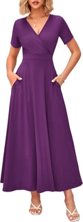 Women's Summer Maxi Dress with Pockets - Wrap V Neck Comfort