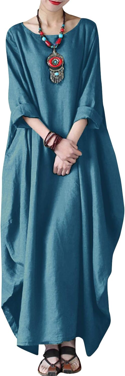 Celmia Autumn Solid Loose Long Maxi Dress for Effortless Style