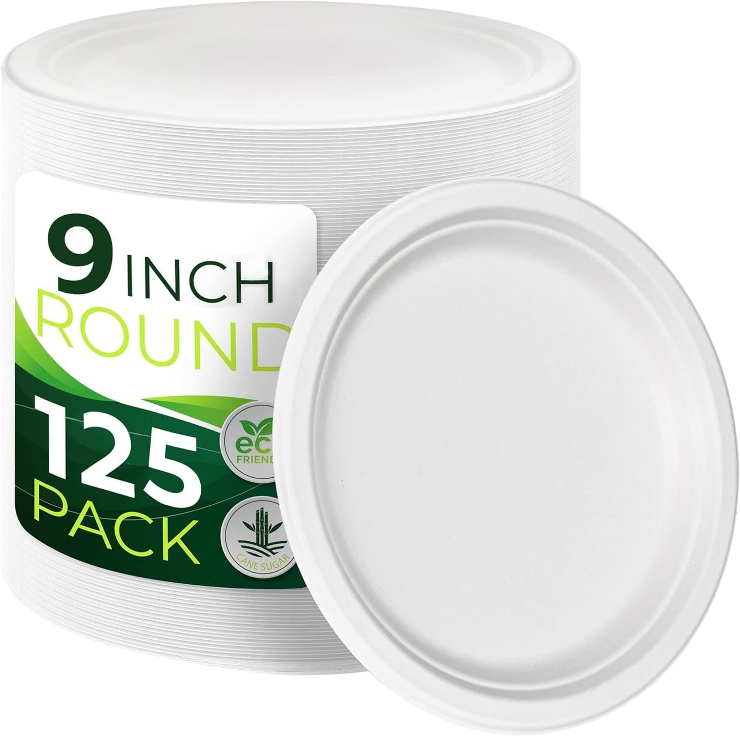 125 Eco-Friendly Heavy Duty 9 in Paper Plates by BIRCHIO