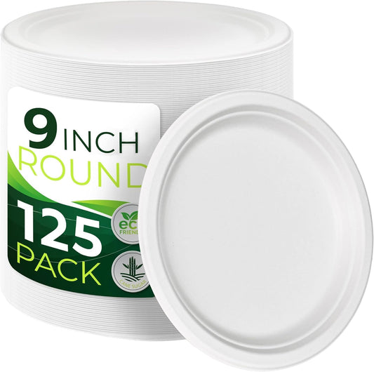 125 Eco-Friendly Heavy Duty 9 in Paper Plates by BIRCHIO
