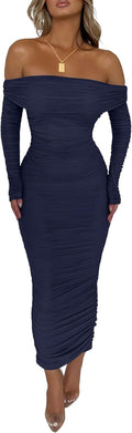 PRETTYGARDEN Women's Off The Shoulder Maxi Dress - Fitted Bodycon