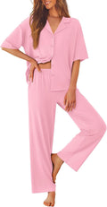 Ekouaer Women Pajamas Set Short Sleeve with Long Pants - Soft Comfy