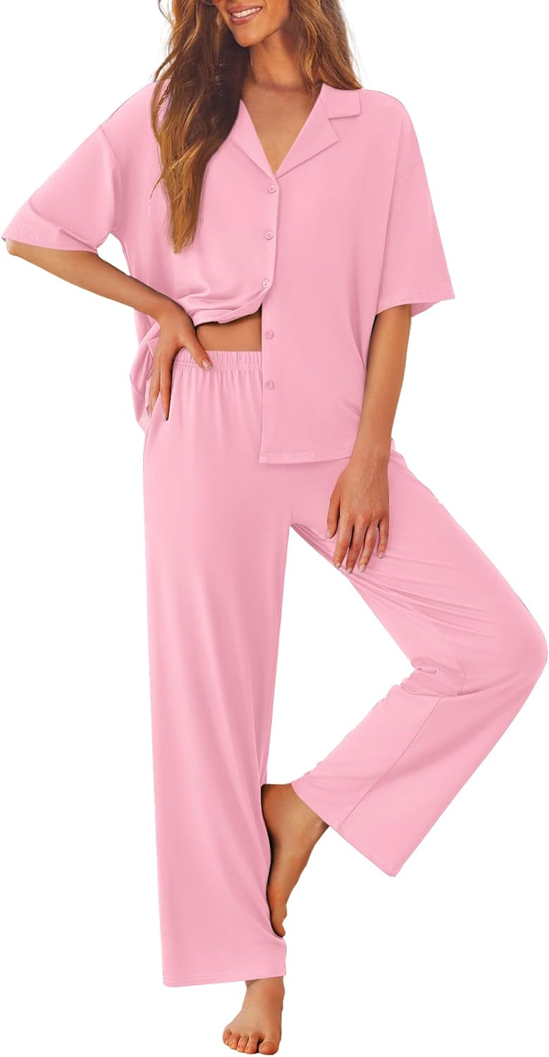 Ekouaer Women Pajamas Set Soft Comfy Button Down Sleepwear