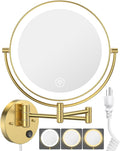 9in Large Wall Mounted Lighted Makeup Mirror - 1X/10X Gold