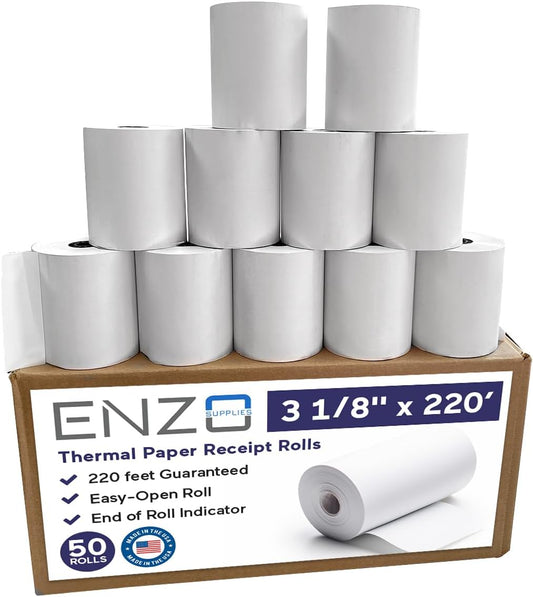 Premium USA Made Thermal Rolls | BPA-Free, Compatible with 60+ Printer Models, Crisp Images, POS Suitable | Enzo Supplies