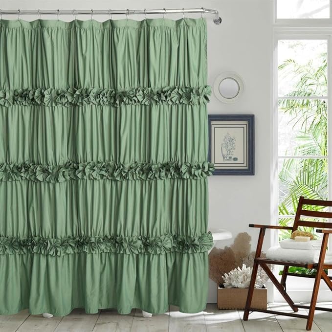 Light Green Ruffle Shower Curtain for Elegant Bathroom Decor