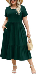 Women's Plus Size Midi Dress 1X-4X - Tiered Floral Pocketed Fit