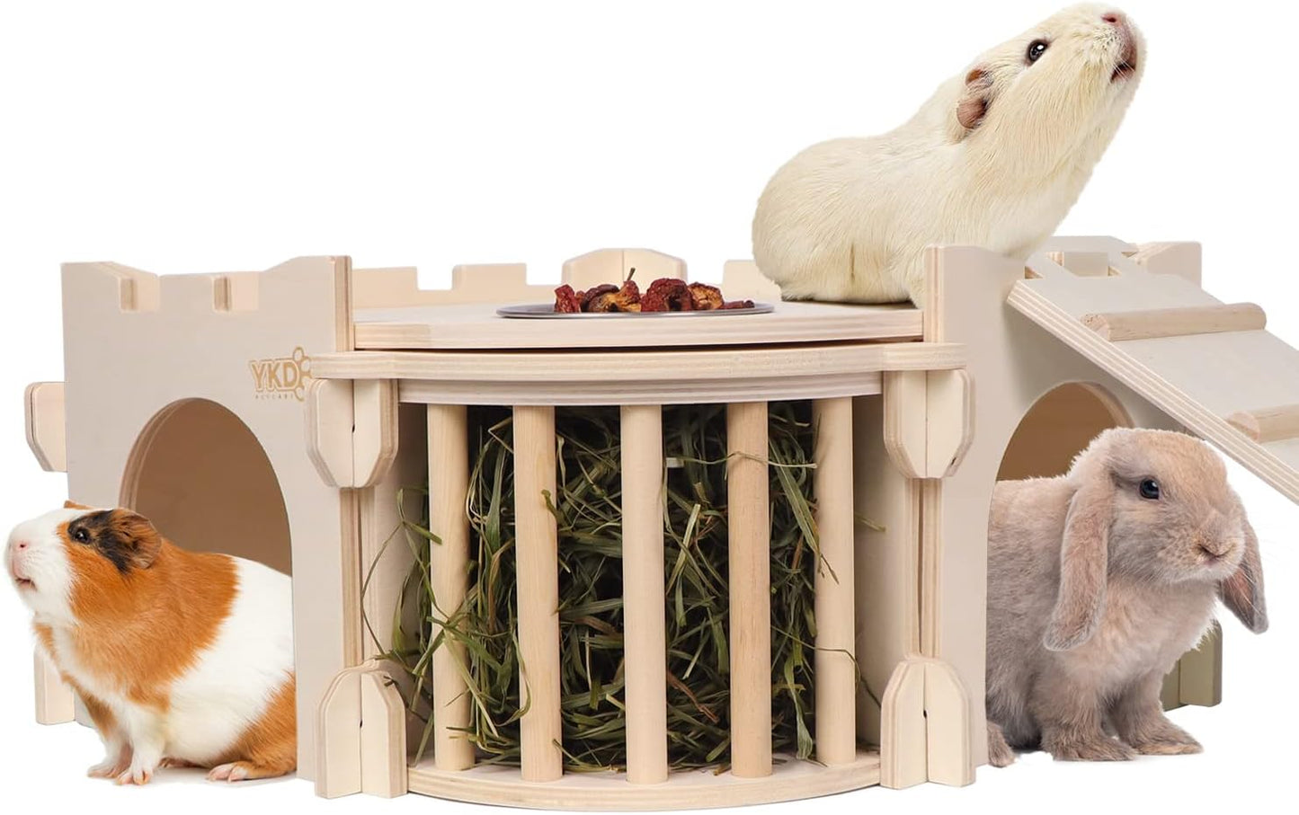 Large Guinea Pig Castle with Ladder and Hay Feeder for Pets