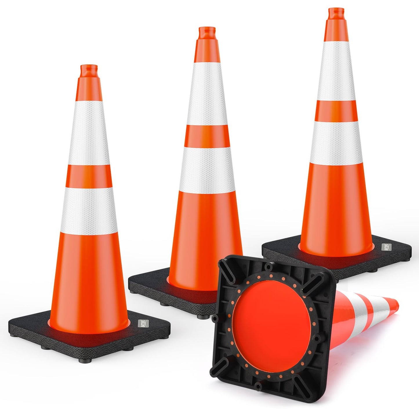 28 Inch Traffic Cones with Black Weighted Base for Safety