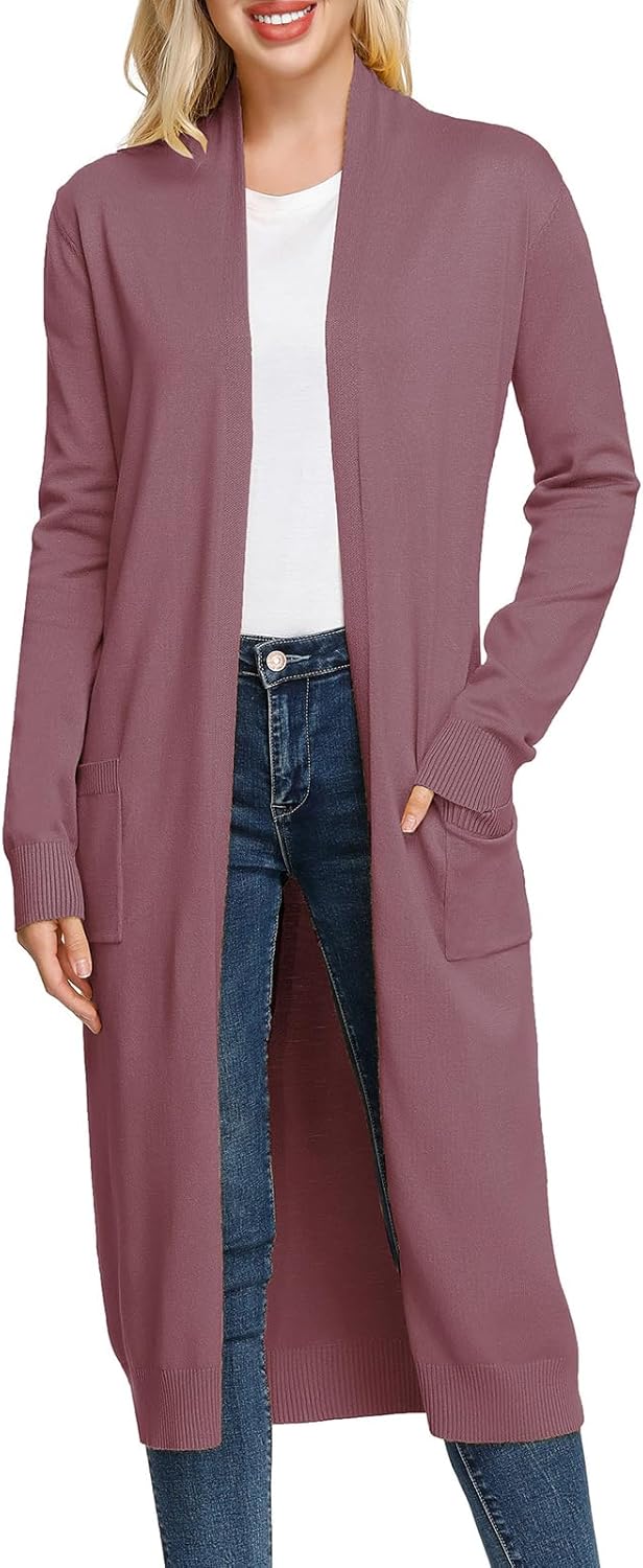 Essential Solid Open Front Maxi Long Knitted Cardigan Sweater