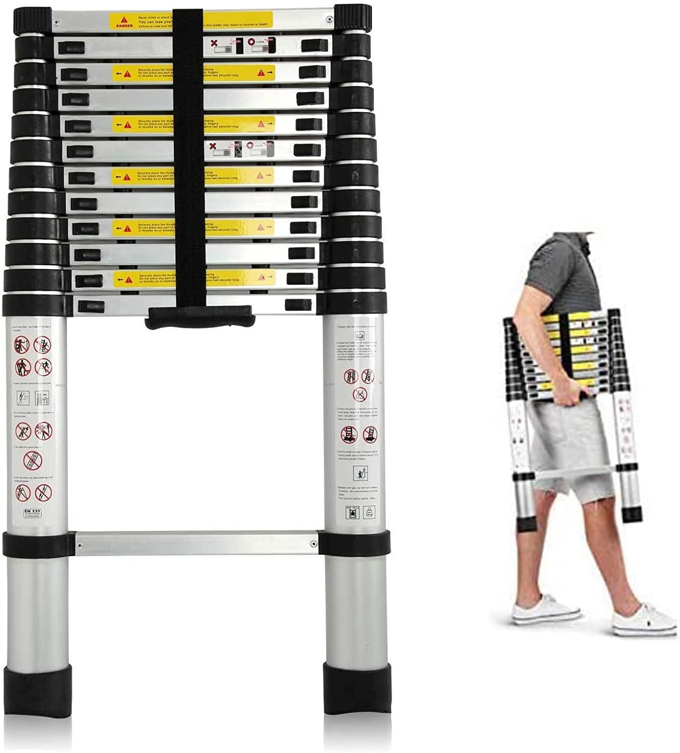 Telescoping Ladder 12.5ft Aluminum Extension for Indoor Outdoor Use