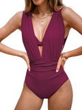 One Piece Halter Plunging Neck Swimsuit - Flattering Tummy Control
