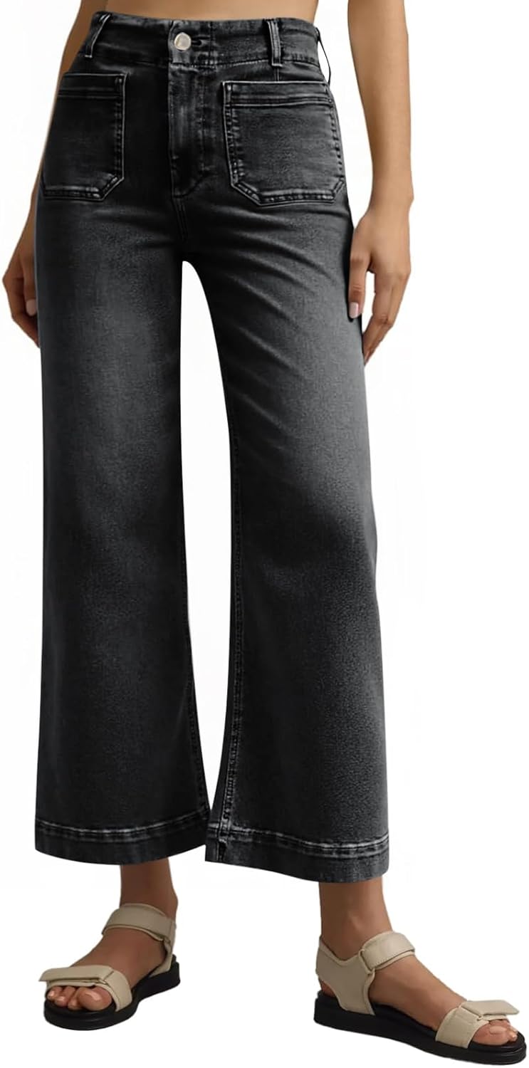 Trendy High Waisted Flare Wide Leg Jeans for Women