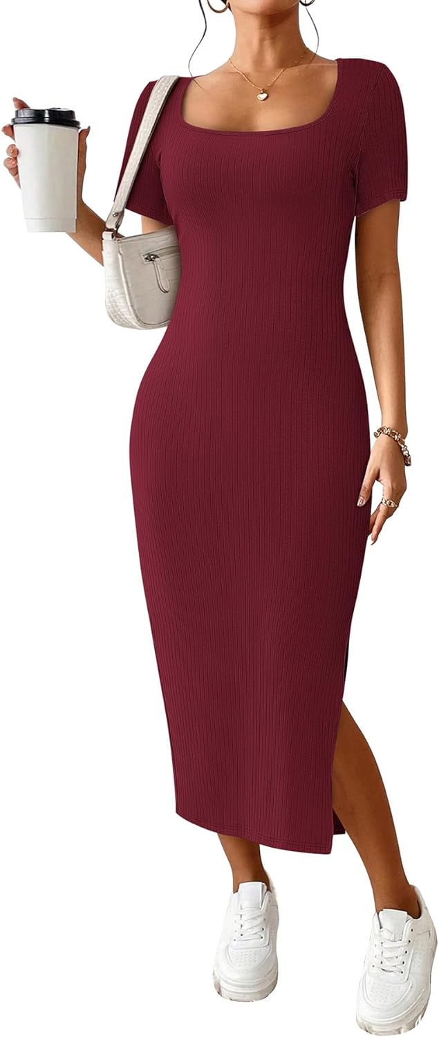 CFLONGE Casual Dresses for Women 2025 Summer Ribbed Maxi Dress