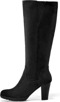 Women Knee High Chunky Heel Boots with Zipper - 3 in Heel