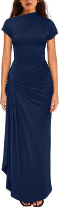 YMDUCH Women's Ruched High Split Bodycon Maxi Dress (Style DKCJ)