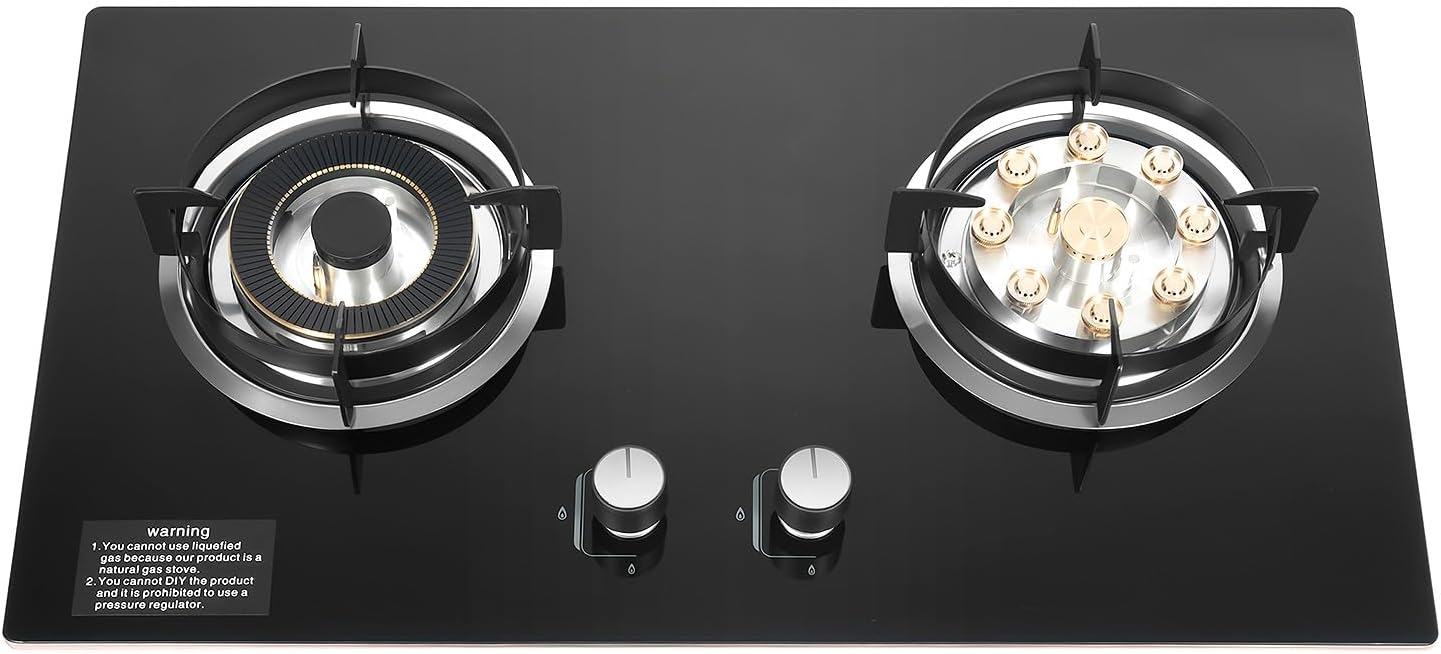 Gas Cooktop 2 Burner Built-in Stainless Steel Stove Top for Kitchen