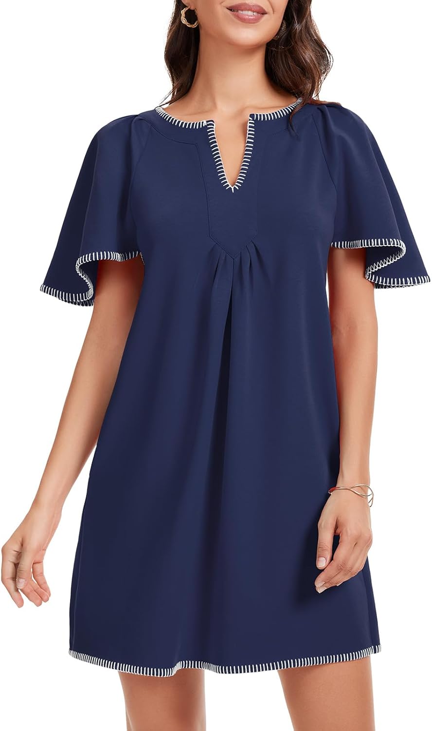 HOULENGS Women's Summer Flutter Short Sleeve Mini Dress