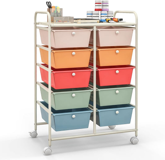 Giantex 10 Drawers Rolling Cart for Classroom and Home Use