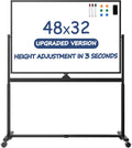 Rolling Whiteboard 48 x 32 in Mobile Double-Sided Stand - Quick Adjust