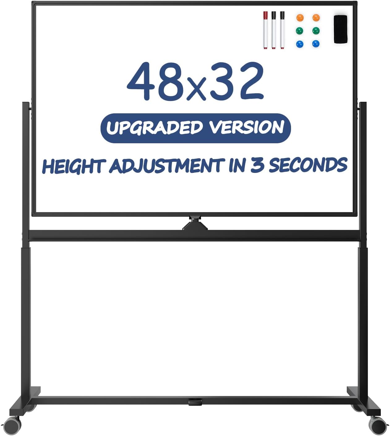 Rolling Whiteboard with Stand - Height Adjustable Mobile Board