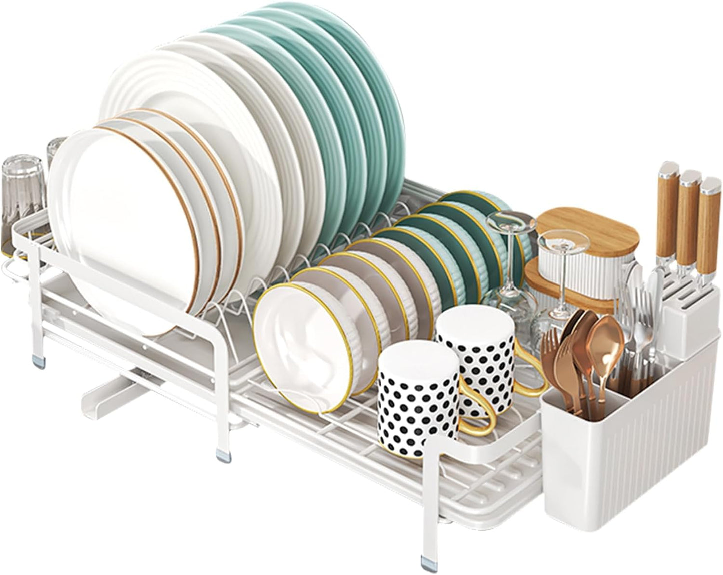 Large Expandable Dish Drying Rack with Drainboard for Kitchen