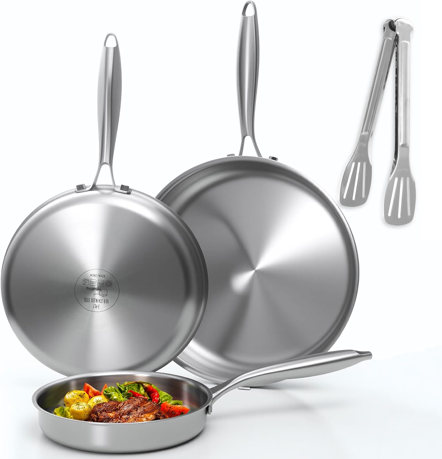 Tri-ply Stainless Steel Frying Pan Set for Versatile Cooking