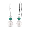 Natural Emerald and Freshwater Pearl Drop Earrings - Elegant