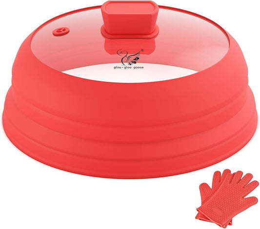 Microwave Splatter Cover with Collapsible Silicone and Gloves