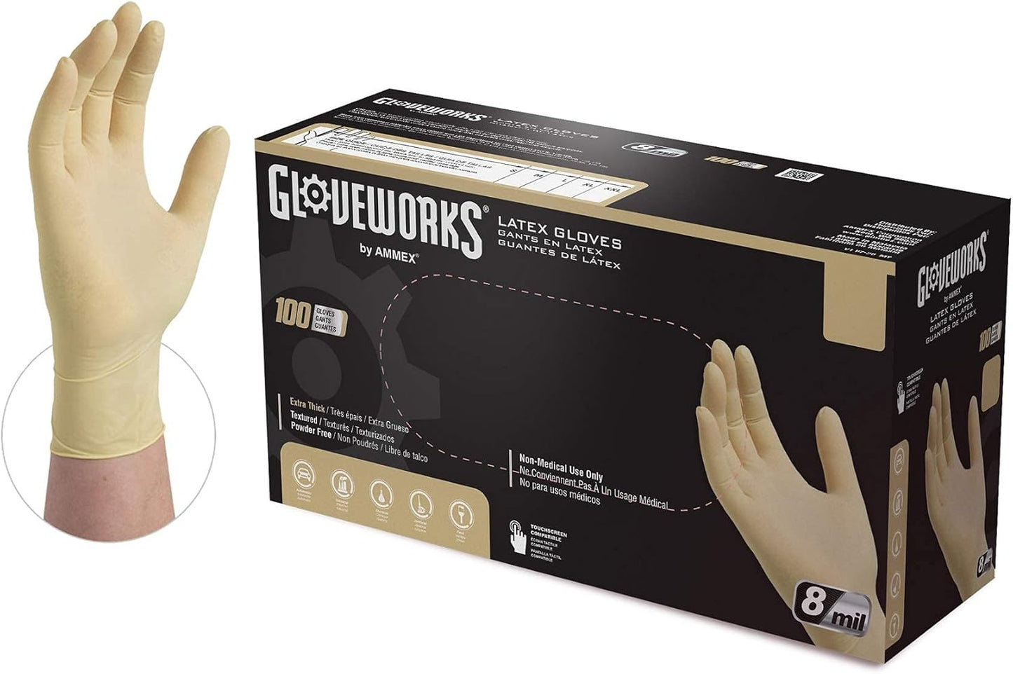 AMMEX Gloveworks HD Latex Gloves - 8 Mil Strength